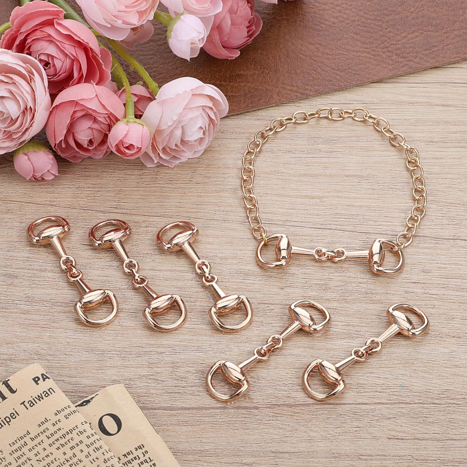6PCS Gold Snaffle Bit Buckles, D-Ring Snaffle Bit Connectors, Double Silk Scarf