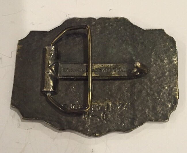 Vintage JAMES LIND Deer in the WOODS Wyoming Studio Art Works BELT BUCKLE brass