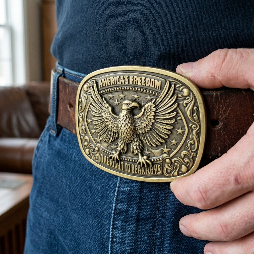 America&rsquo;s Freedom 2nd Amendment Eagle Belt Buckle Antique Bronze Fits 1.5&Prime; Belts