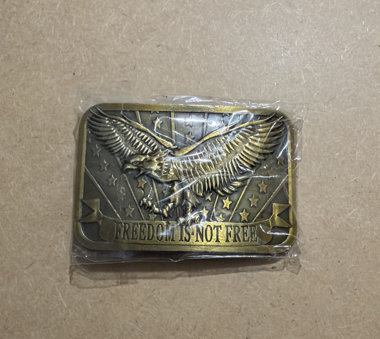FREEDOM IS NOT FREE Eagle USA Belt Buckle 2×3 Made 2014 Sponsor Brass or Bronze