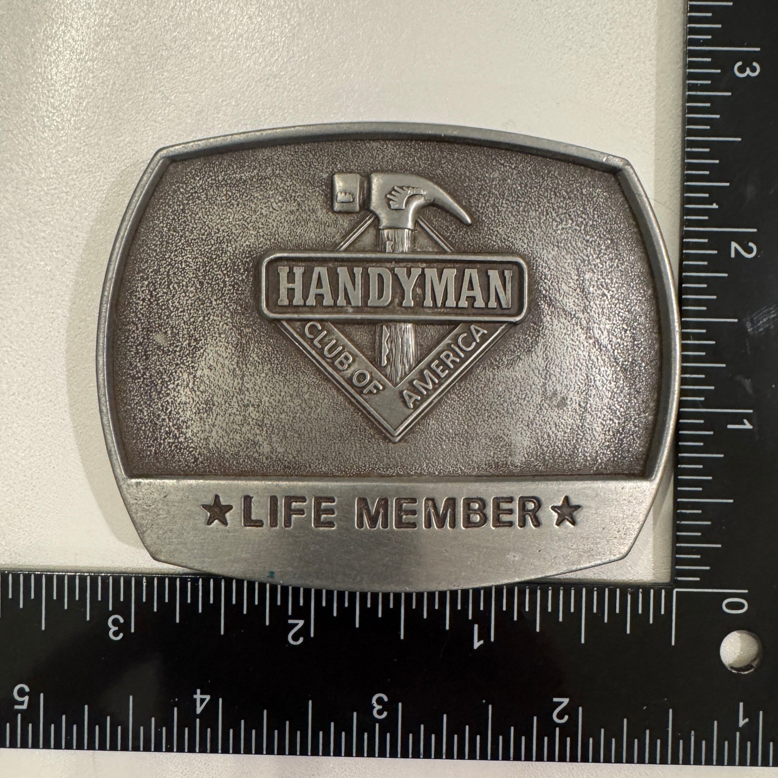 Handyman Club of America Life Member Belt Buckle Vintage 1996 Pewter Finish
