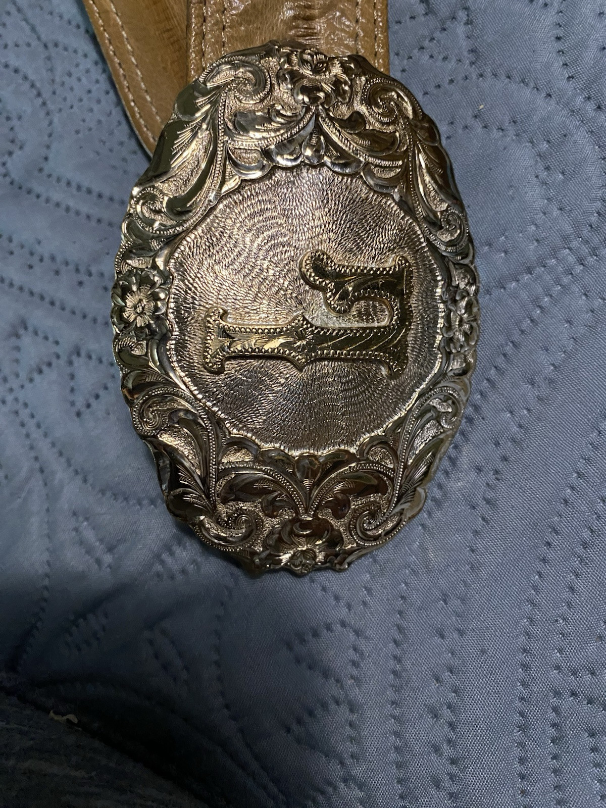Cumrine belt buckle L On Woven Leather & Eel Belt Holes 30-35