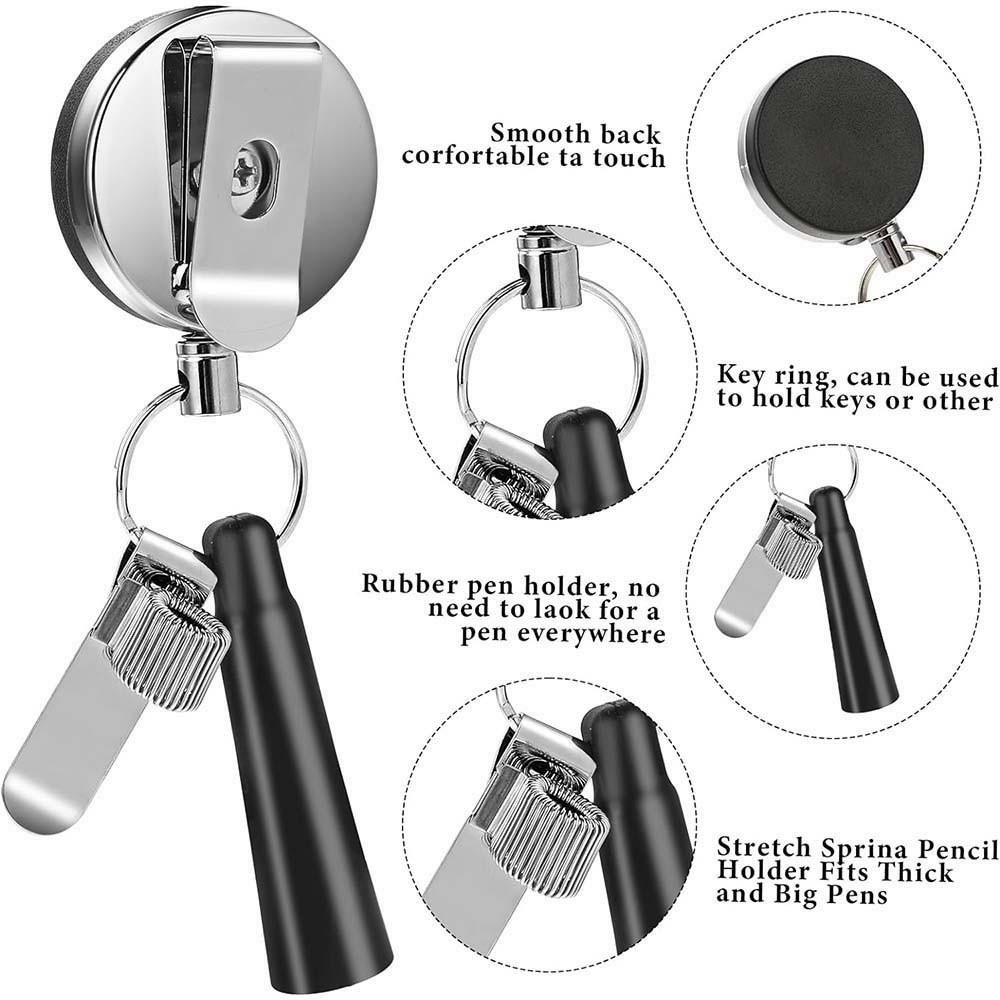 Metal Retractable Reel Pen Holder, Sturdy Clip fits Office & Industrial Work