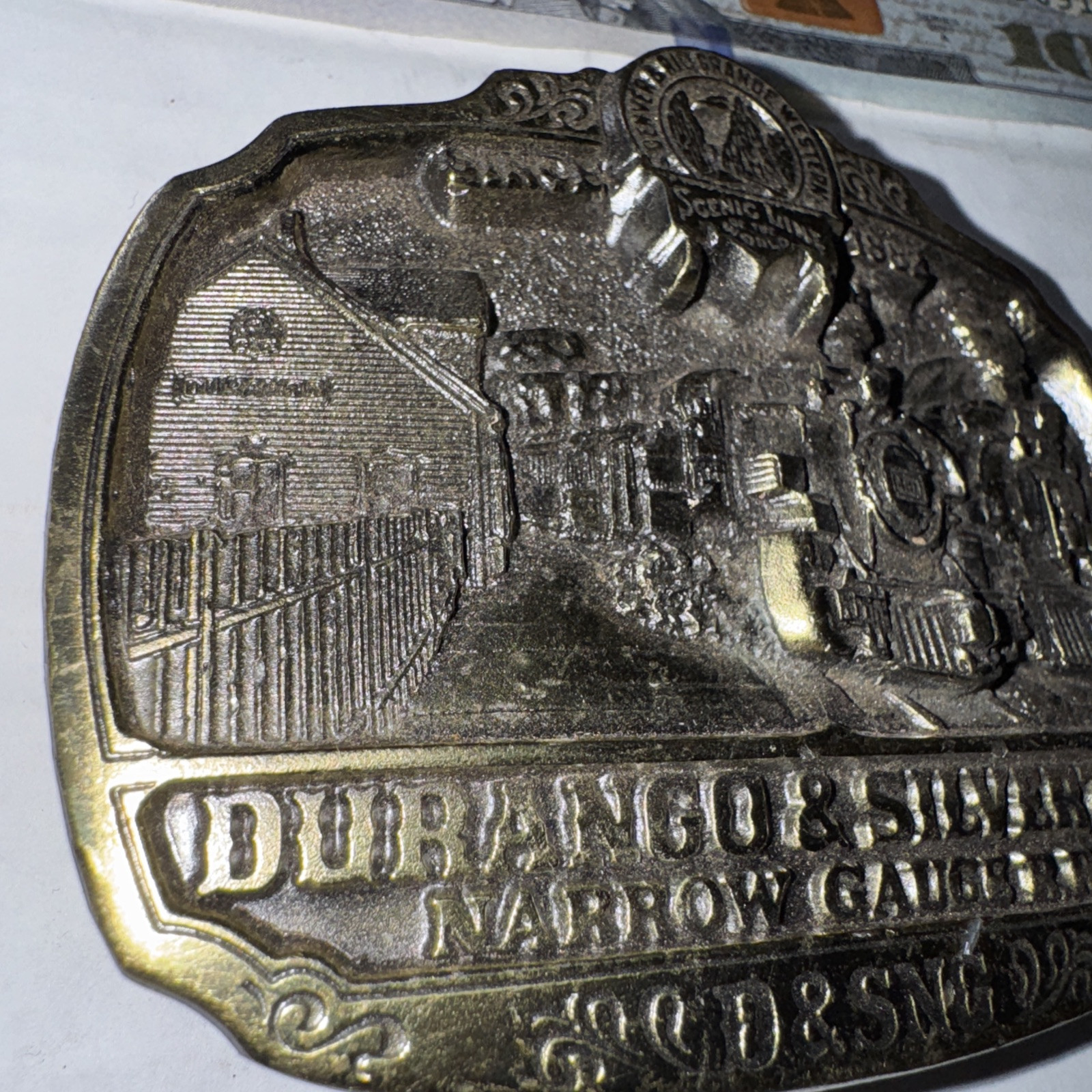 DURANGO & SILVERTON NARROW GAUGE RAILROAD SOLID BRASS BELT BUCKLE 1983