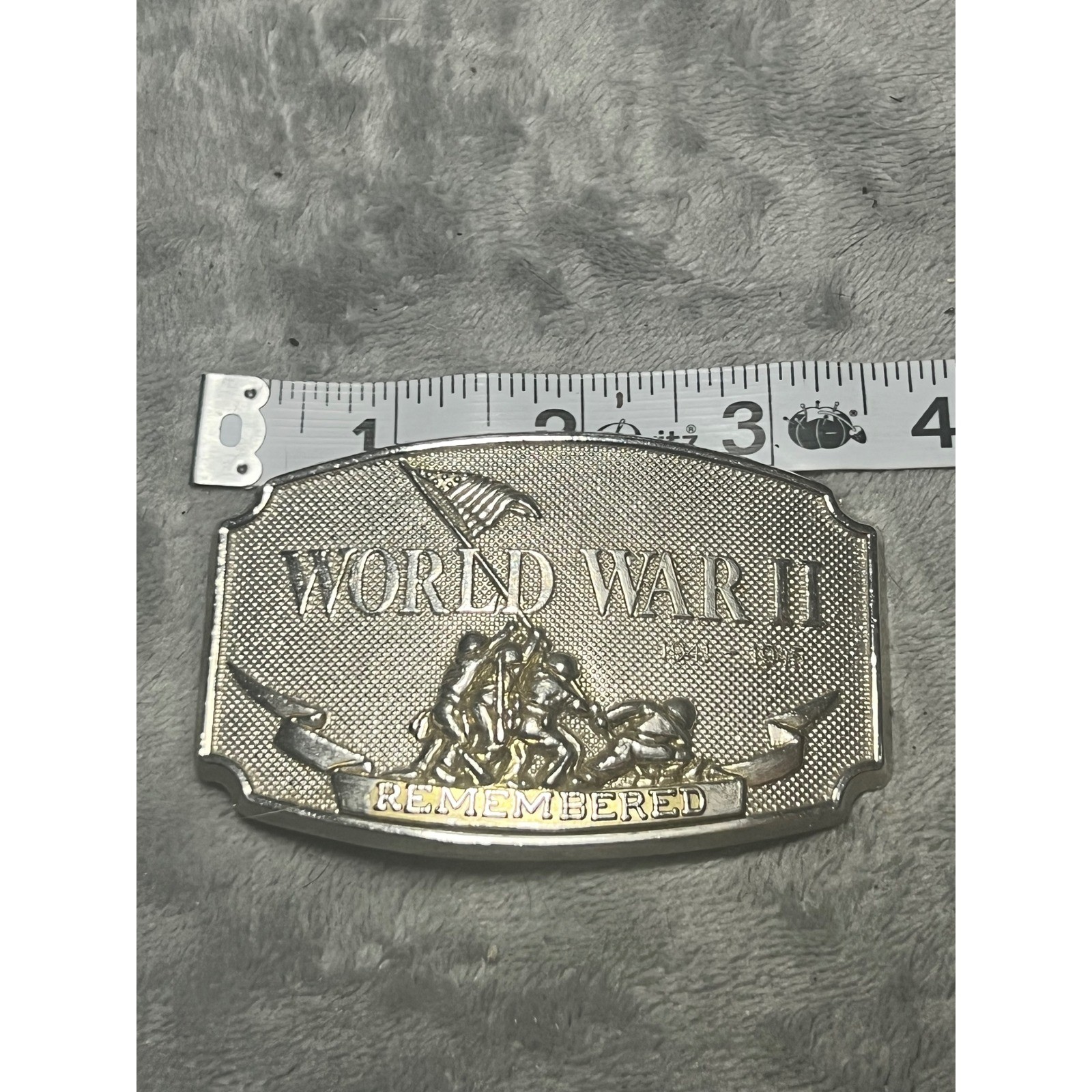 Vintage World War II Remembered Belt Buckle 1990 Iwo Jima Memorial Retro