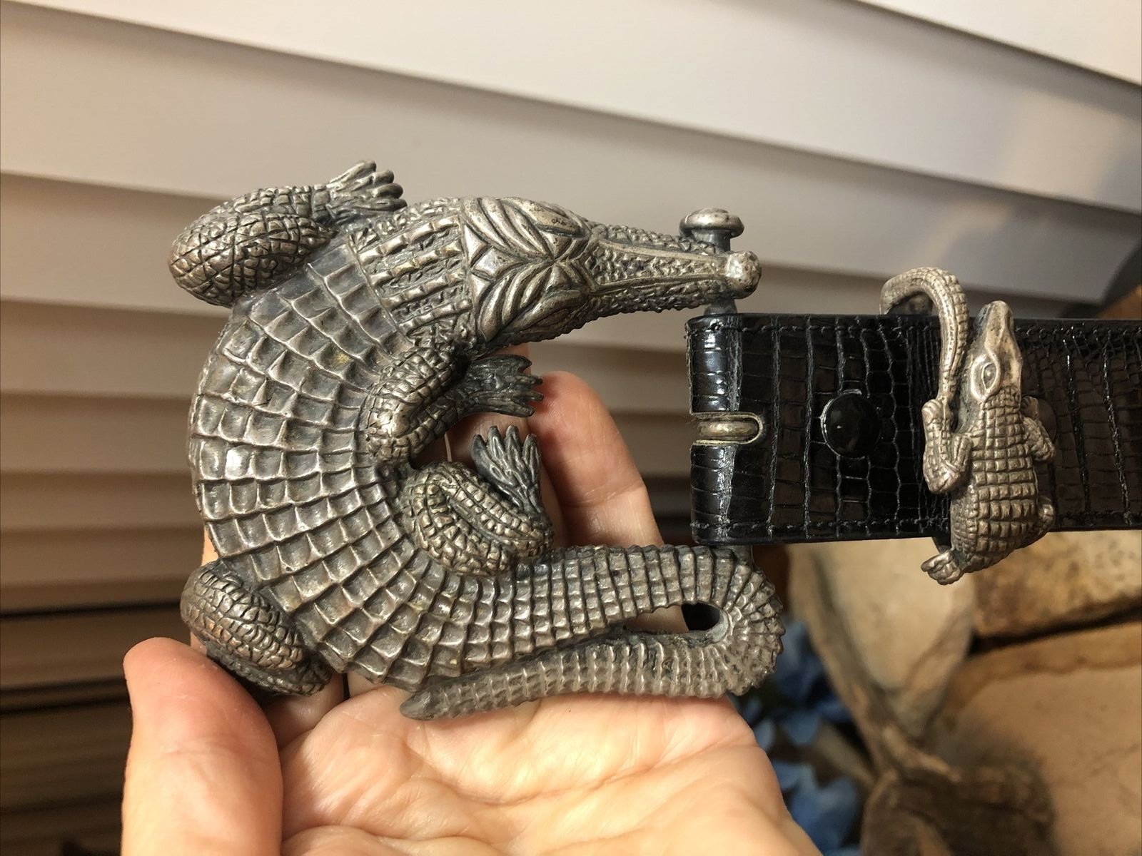 Vintage J.DEEGAN Sterling Silver 925 ALLIGATOR Crocodile belt BUCKLE 6.2oz, 175g