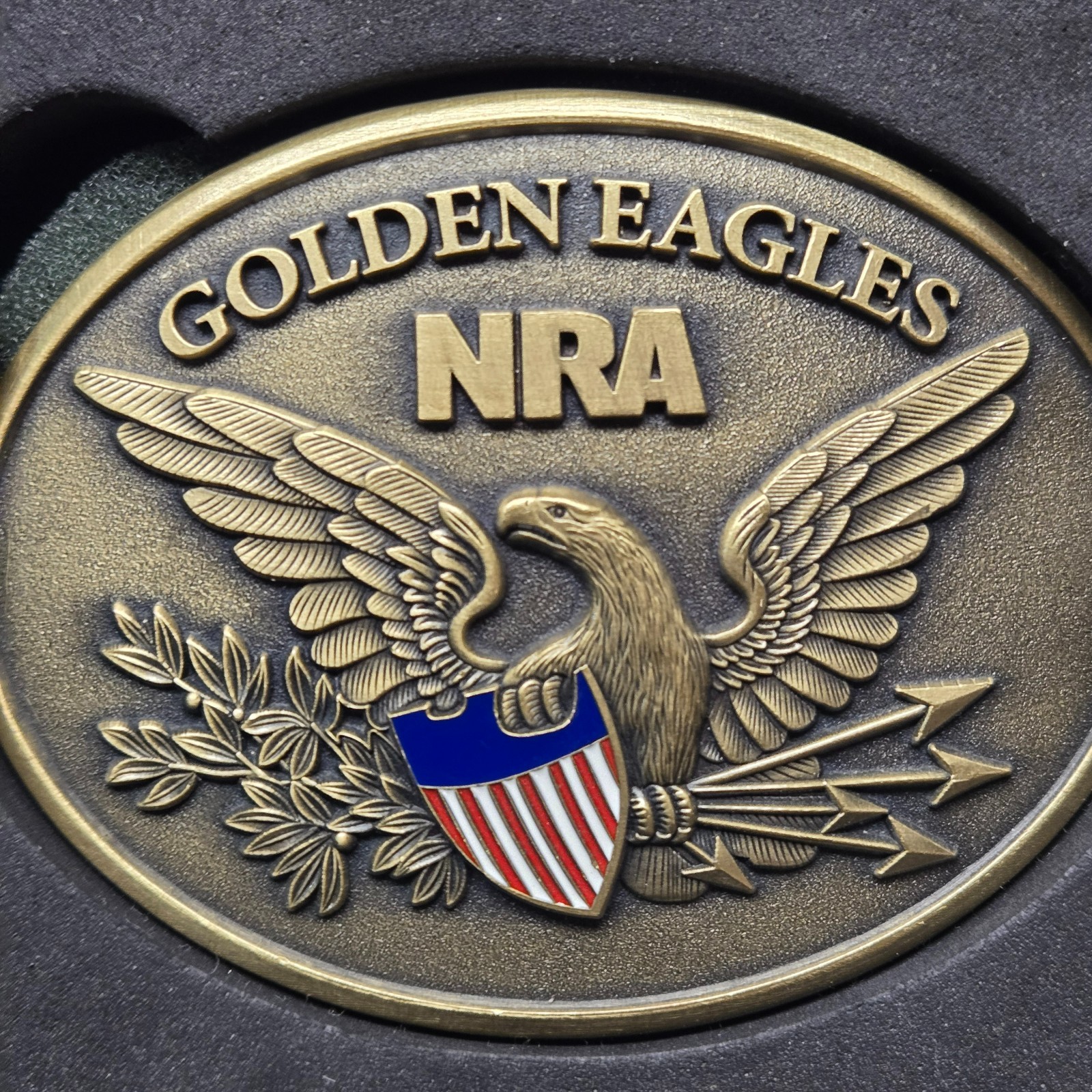 NRA Golden Eagles Belt Buckle 2015 Commemorative Patriotic Shield Brass NIB