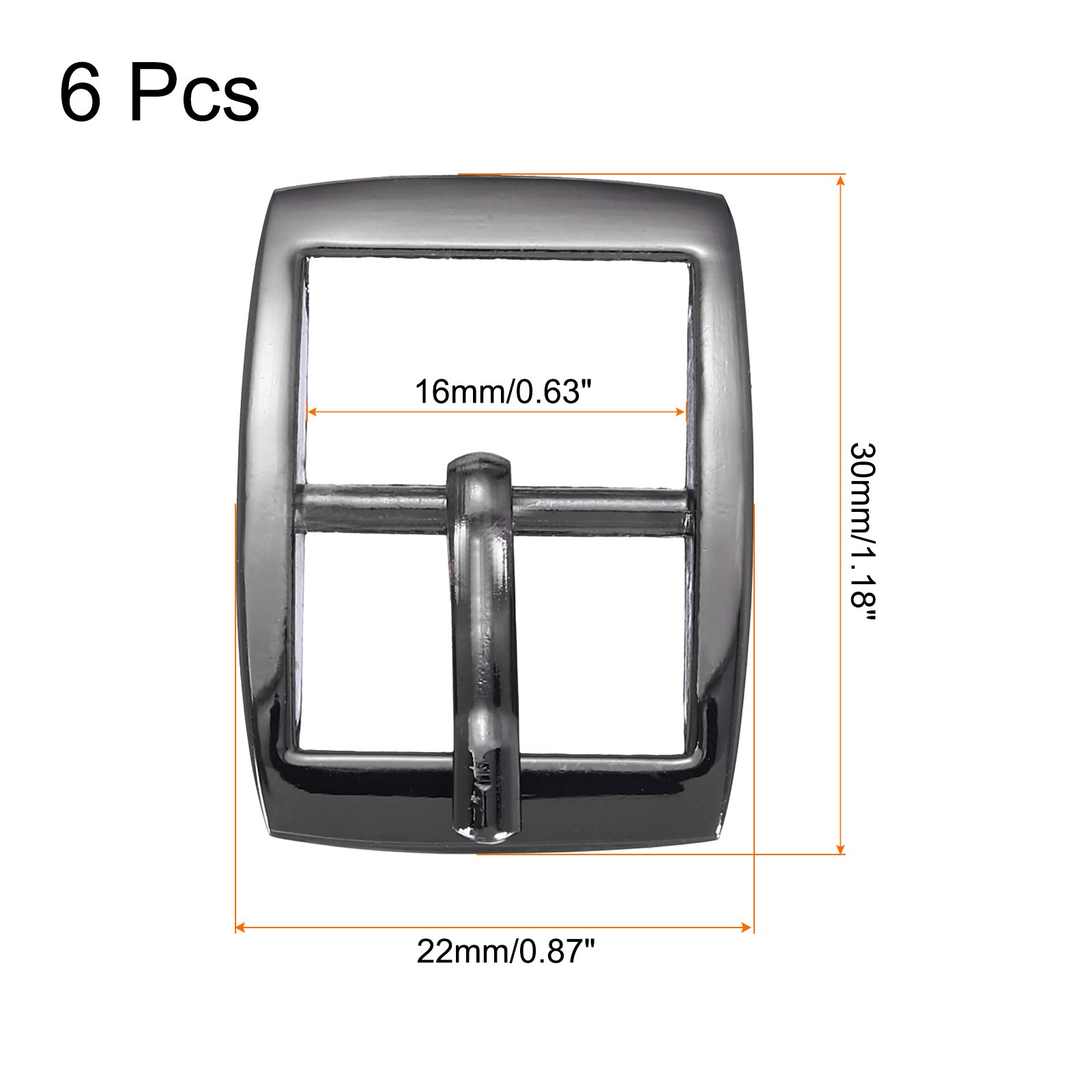 6Pcs 0.63&Prime; Single Prong Belt Buckle Rectangle Center Bar Buckles for Belt,Black