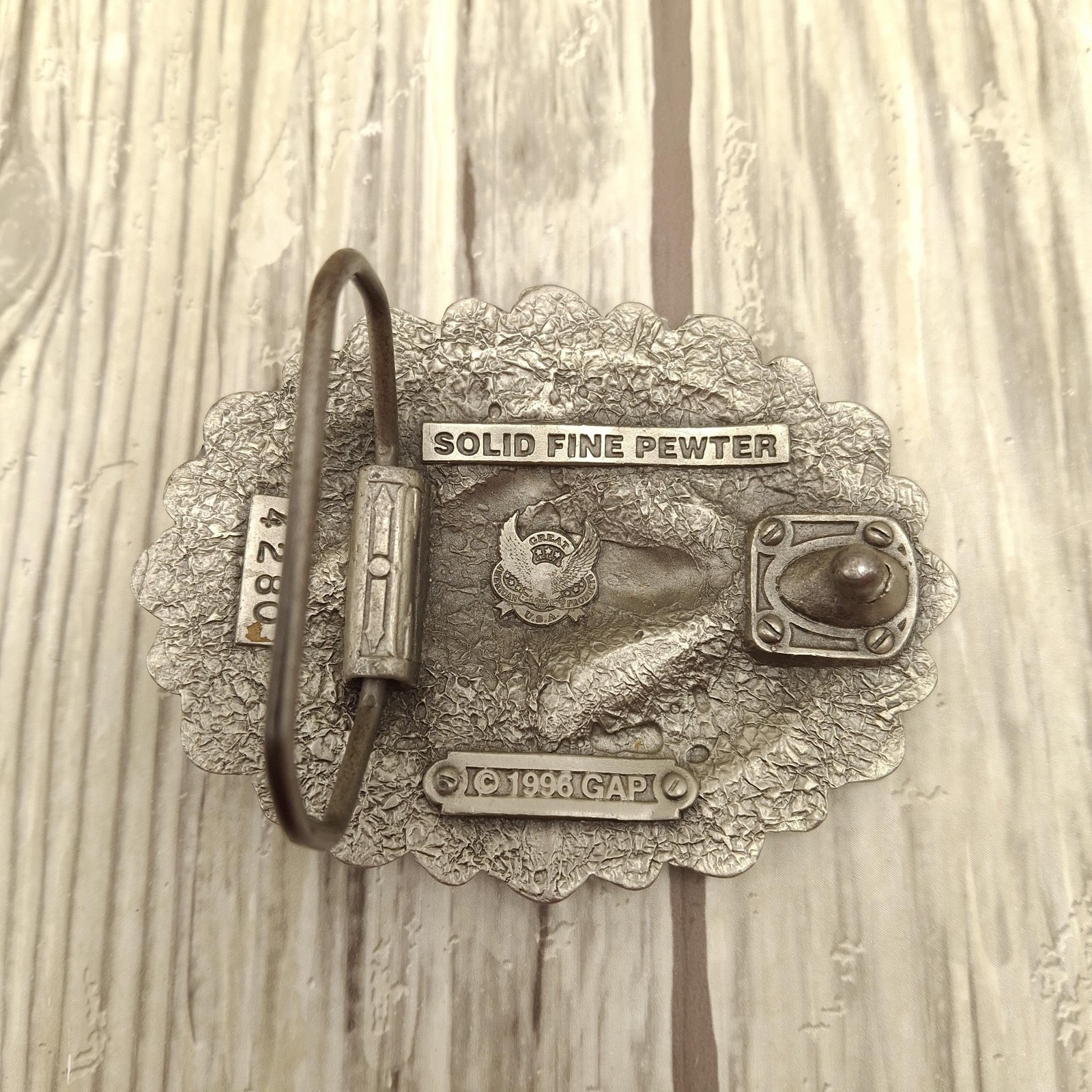 Vtg Great American Products Belt Buckle Pewter Wolf Enamel Oval Western 90s GAP