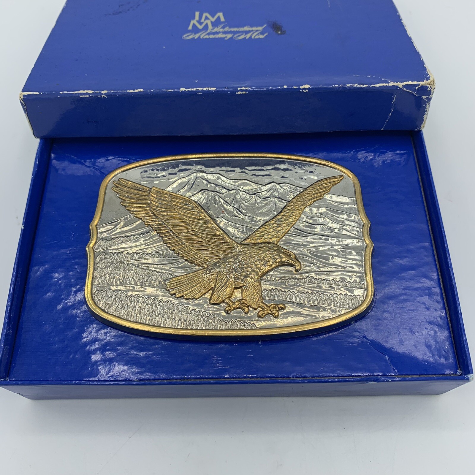 International Monetary Mint American Eagle Belt Buckle Silver Plate 24-K Gold