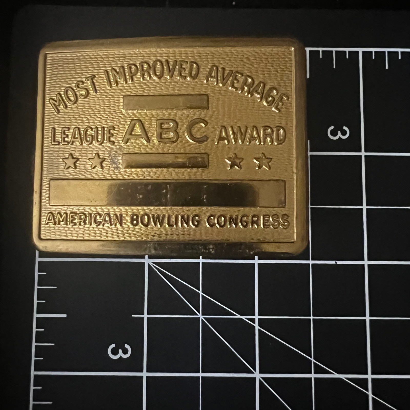 Vintage American Bowling Congress ABC Award Belt Buckle Brass Tone 3in Americana