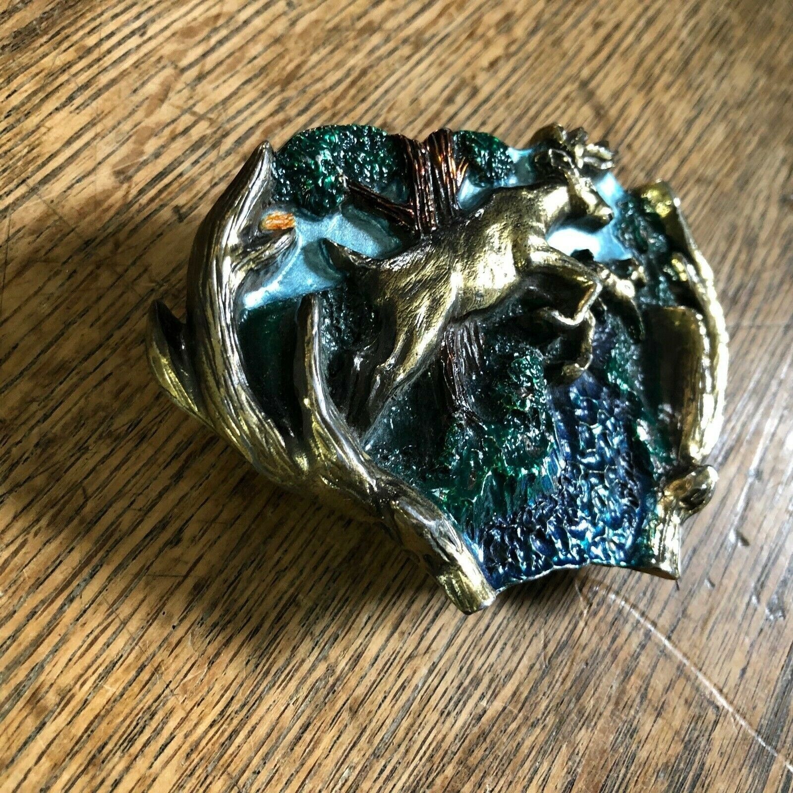 VINTAGE BELT BUCKLE WHITETAIL DEER BRASS GREAT AMERICAN BUCKLE CO 1982 USA