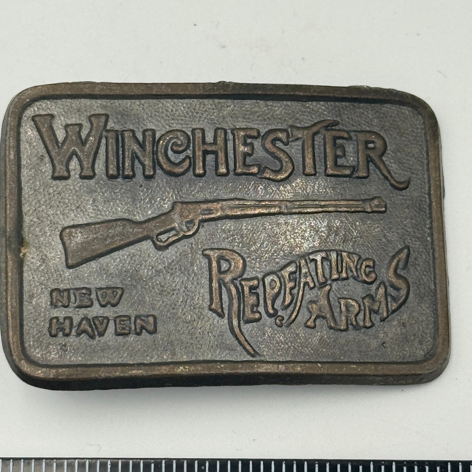 Winchester Repeating Arms Belt Buckle Vintage New Haven Rifle Brass Tone Metal