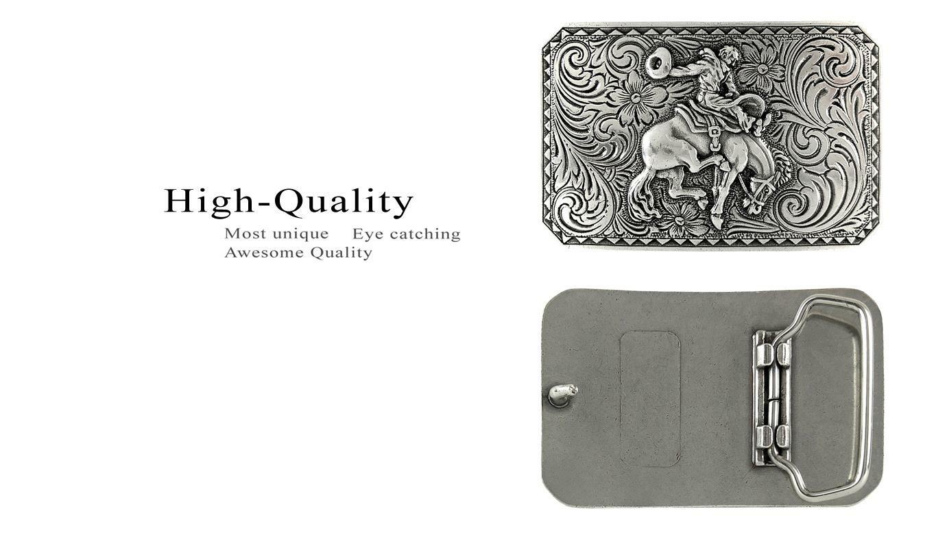 Antique Silver Bronco Rider Cowboy Belt Buckle Fits 1-1/2&Prime;(38mm) Wide Belt