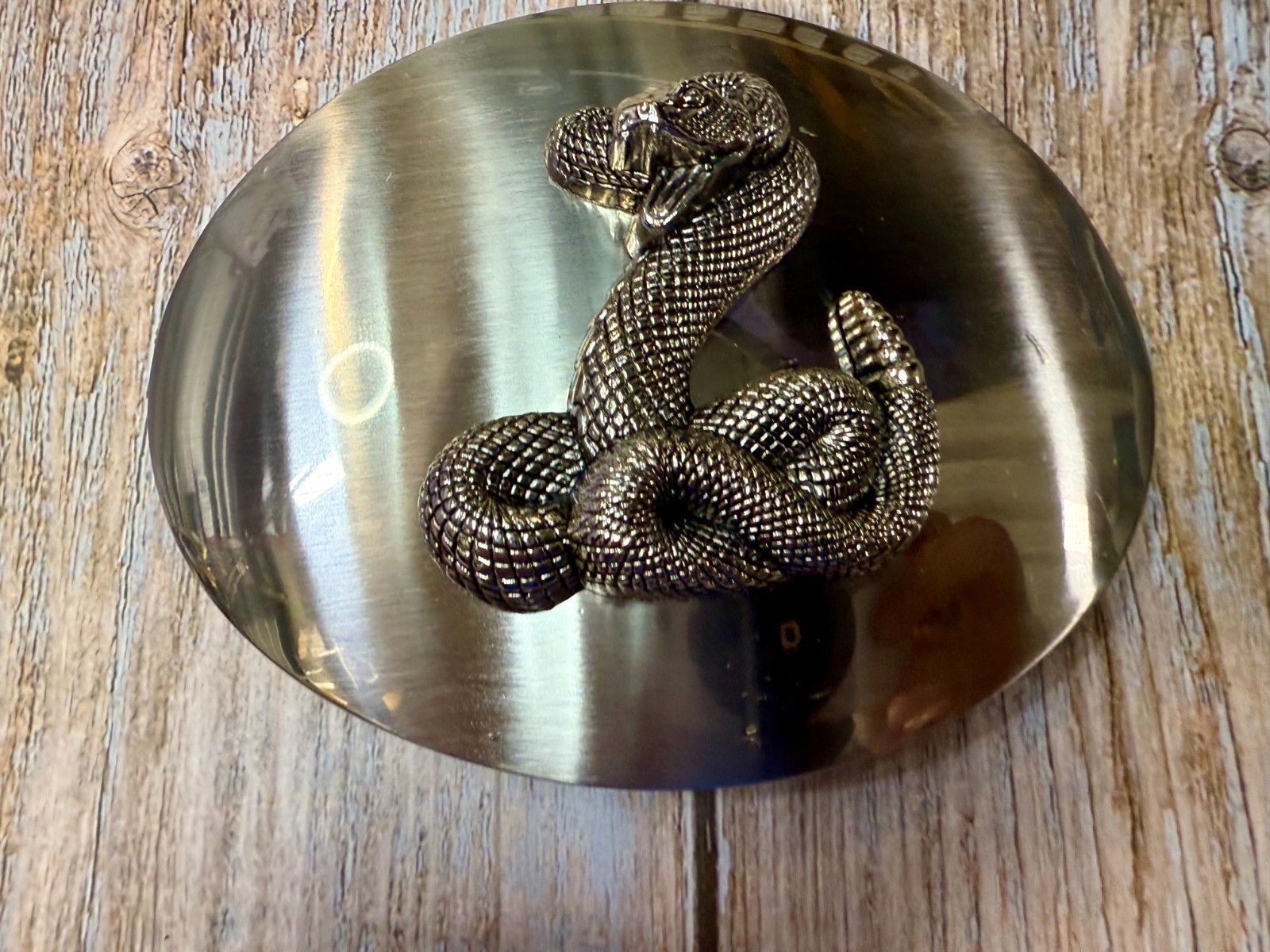 Snake Attacking Fangs Slithering Rattlesnake LARGE Silver Color NOS Belt Buckle