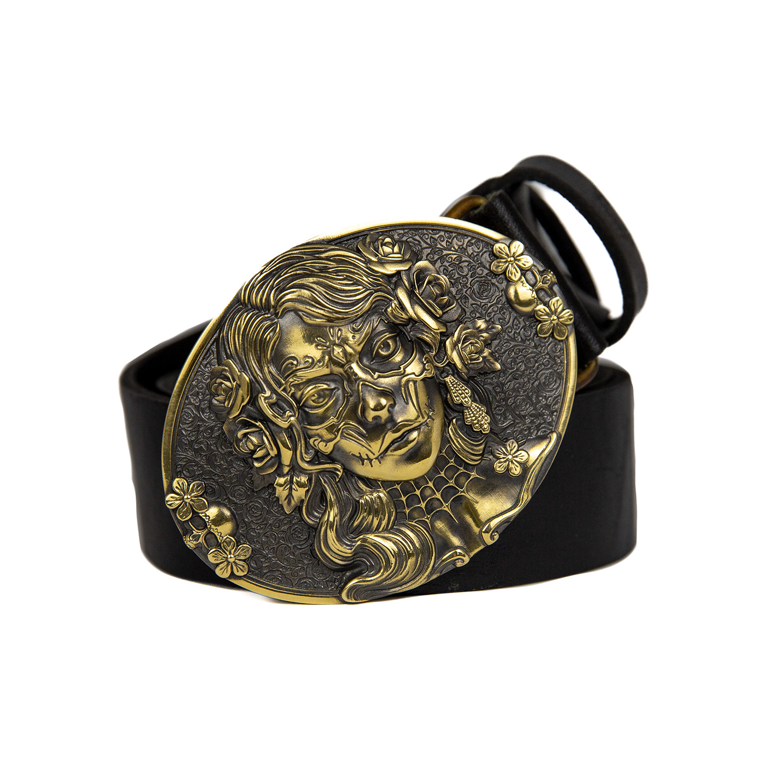 Sugar Skull Woman belt buckle, Skull El Día de Muertos, The Day of the Dead