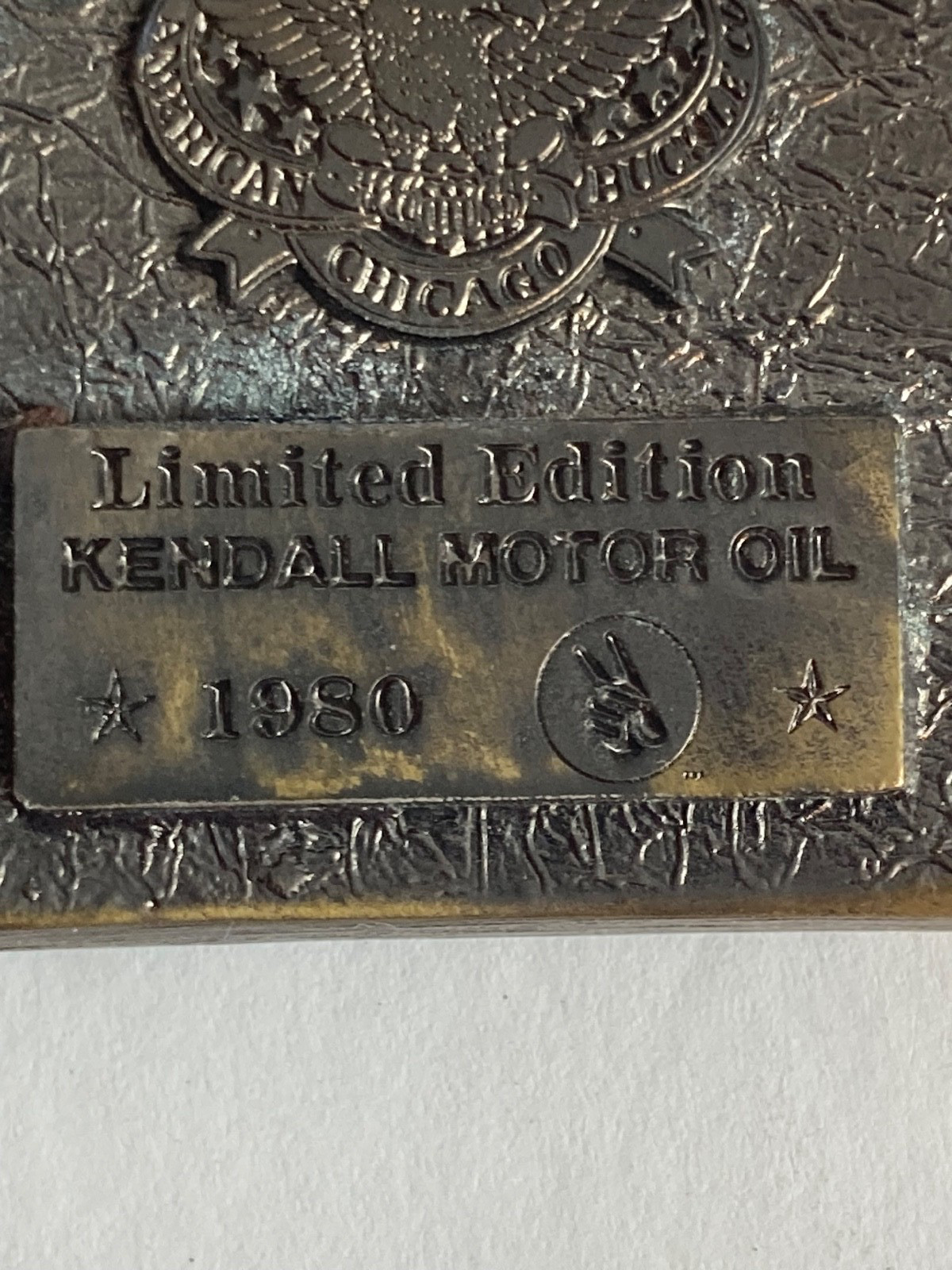 1980 Kendall Motor Oil Limited Edition Brass Tone Belt Buckle Oil Rig Vintage