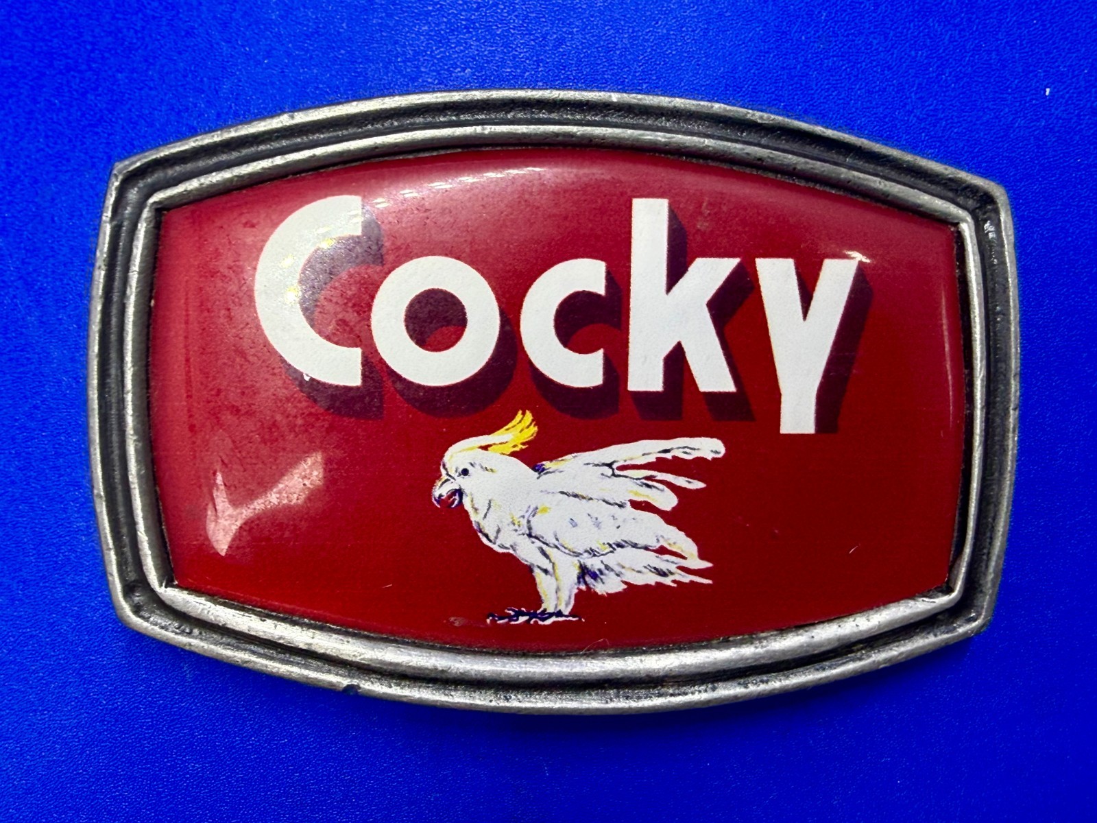 Y2K Men Cocky red belt buckle tv show bone classic hardware vintage retro whimsy