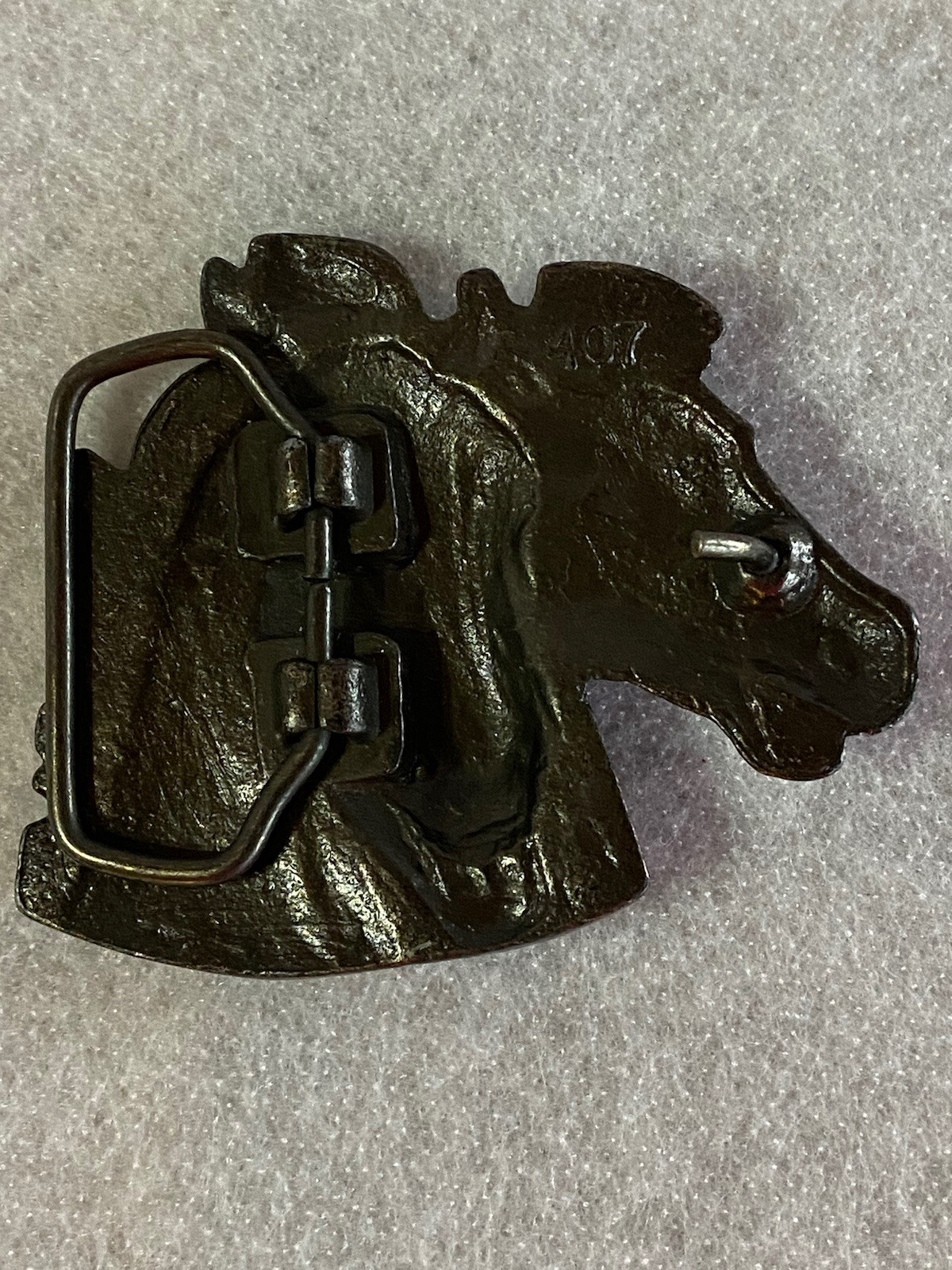 Solid Brass Belt Buckle Western 2 Horse Heads 3 Dimensional 407