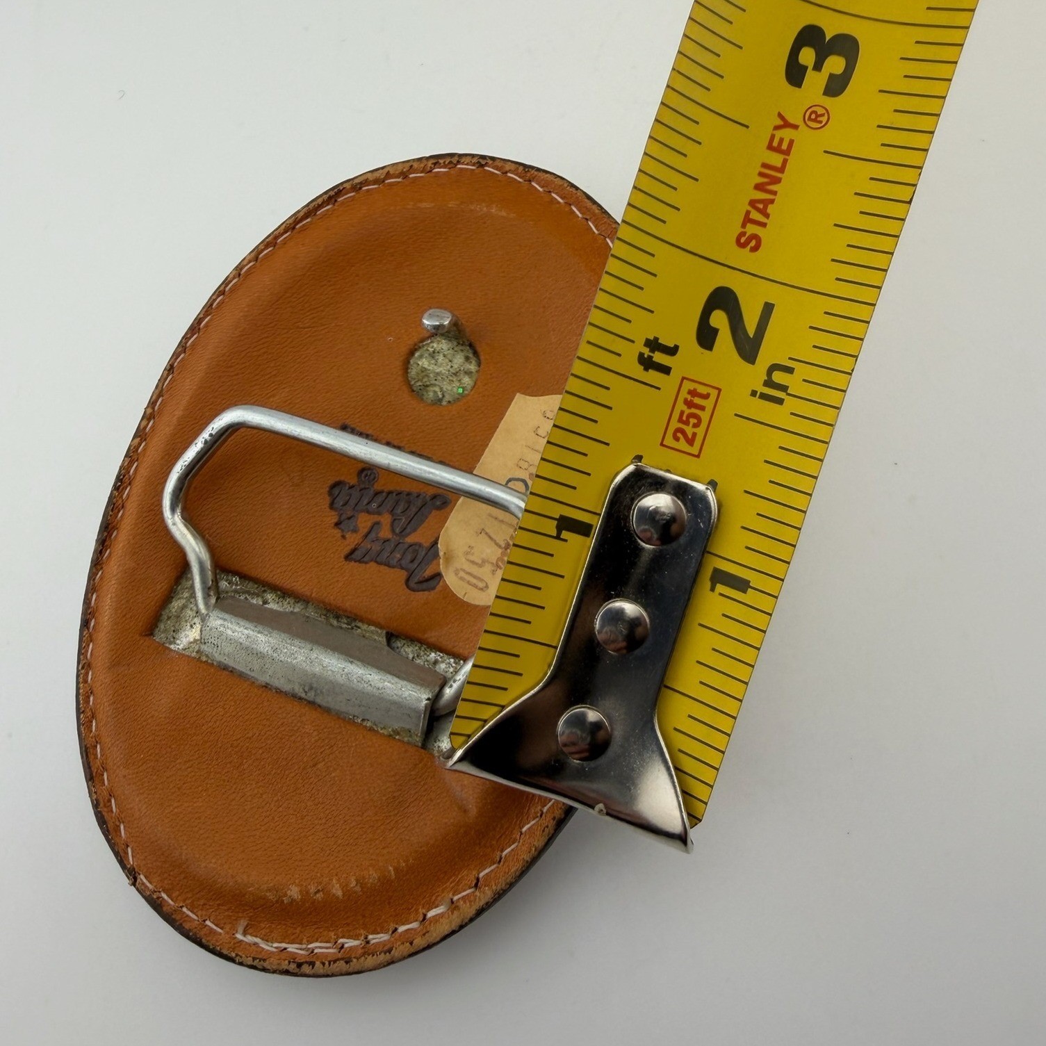 Tony Lama Vintage Tooled Leather Floral Belt Buckle Brown White Made in USA