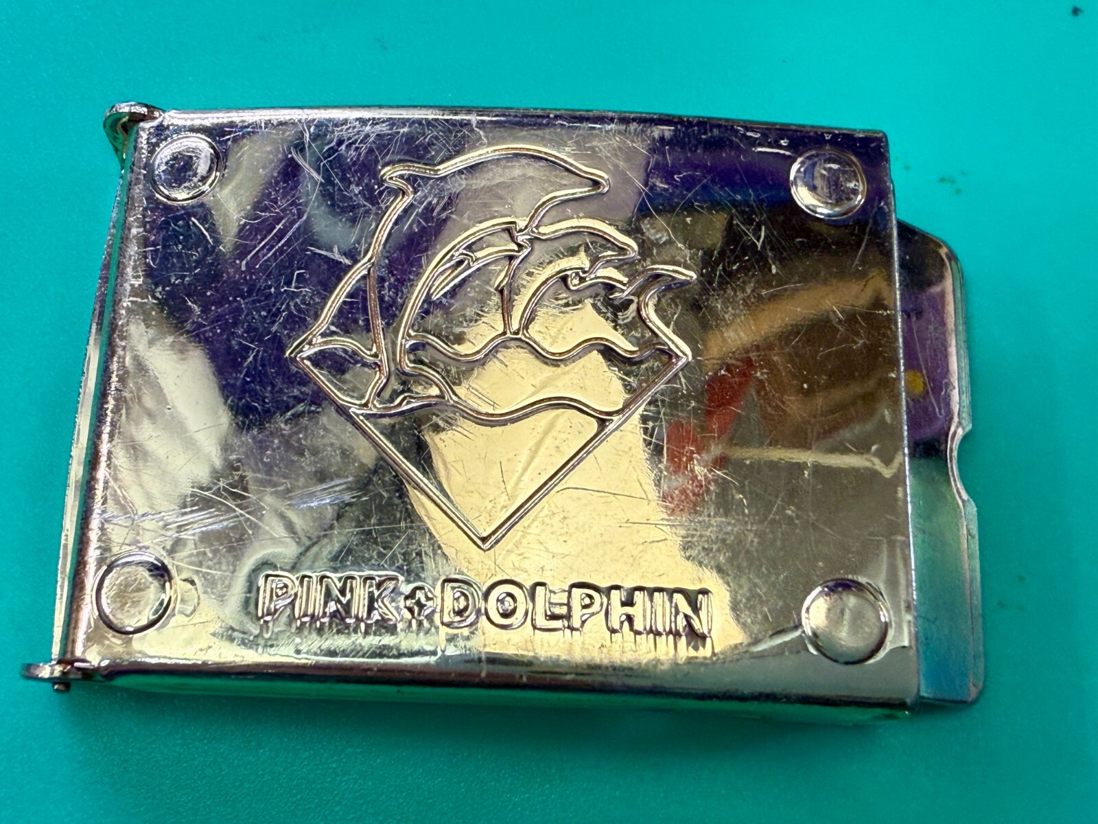 Amazon River Rare Pink Dolphin Jumping Nautical Gold Color Ratchet Belt Buckle