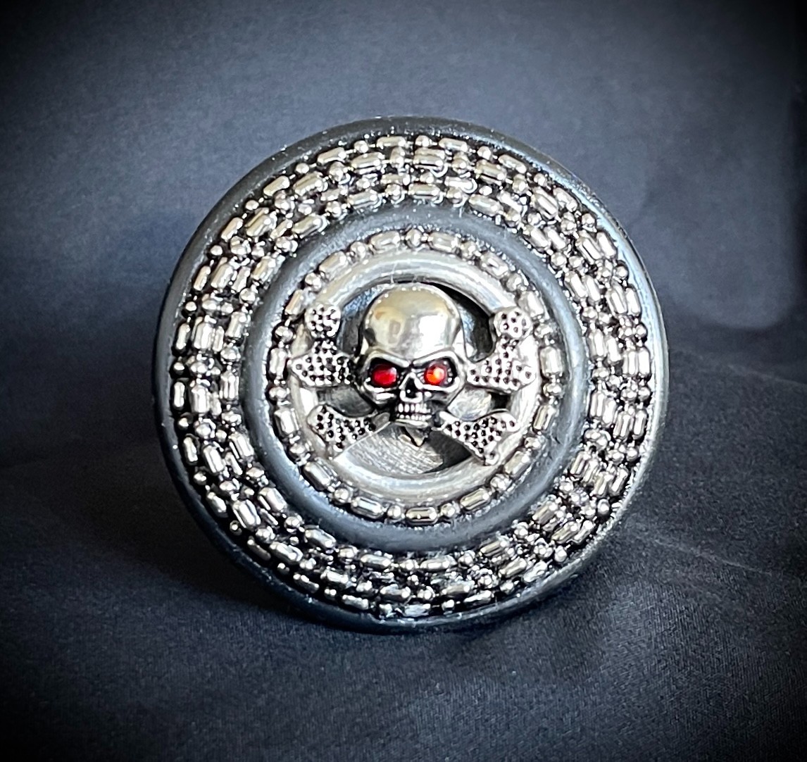 “Crypt Cross Relic” Skull Belt Buckle Red Crystal Eyes OOAK Darren McNeese