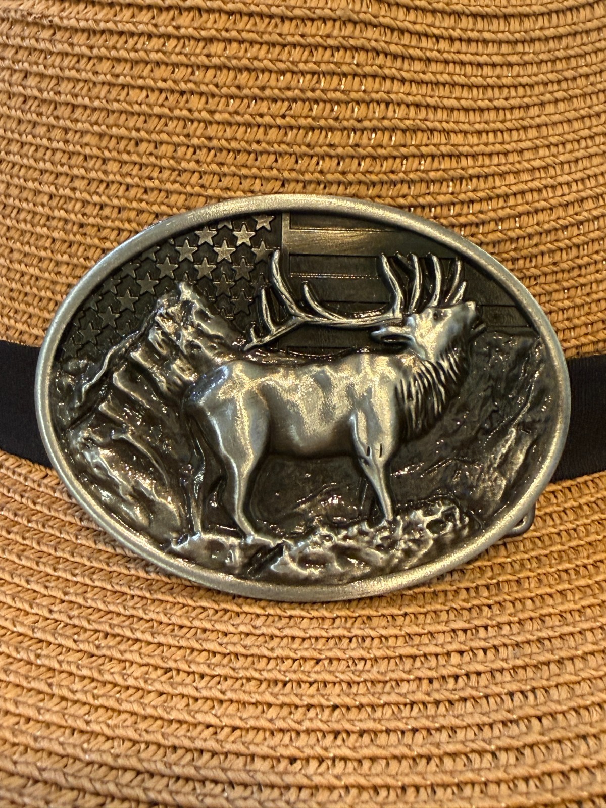 Antiqued Silver Classic Cowboy Snow Mountain Elk Belt Buckle 9.2×6.8cm