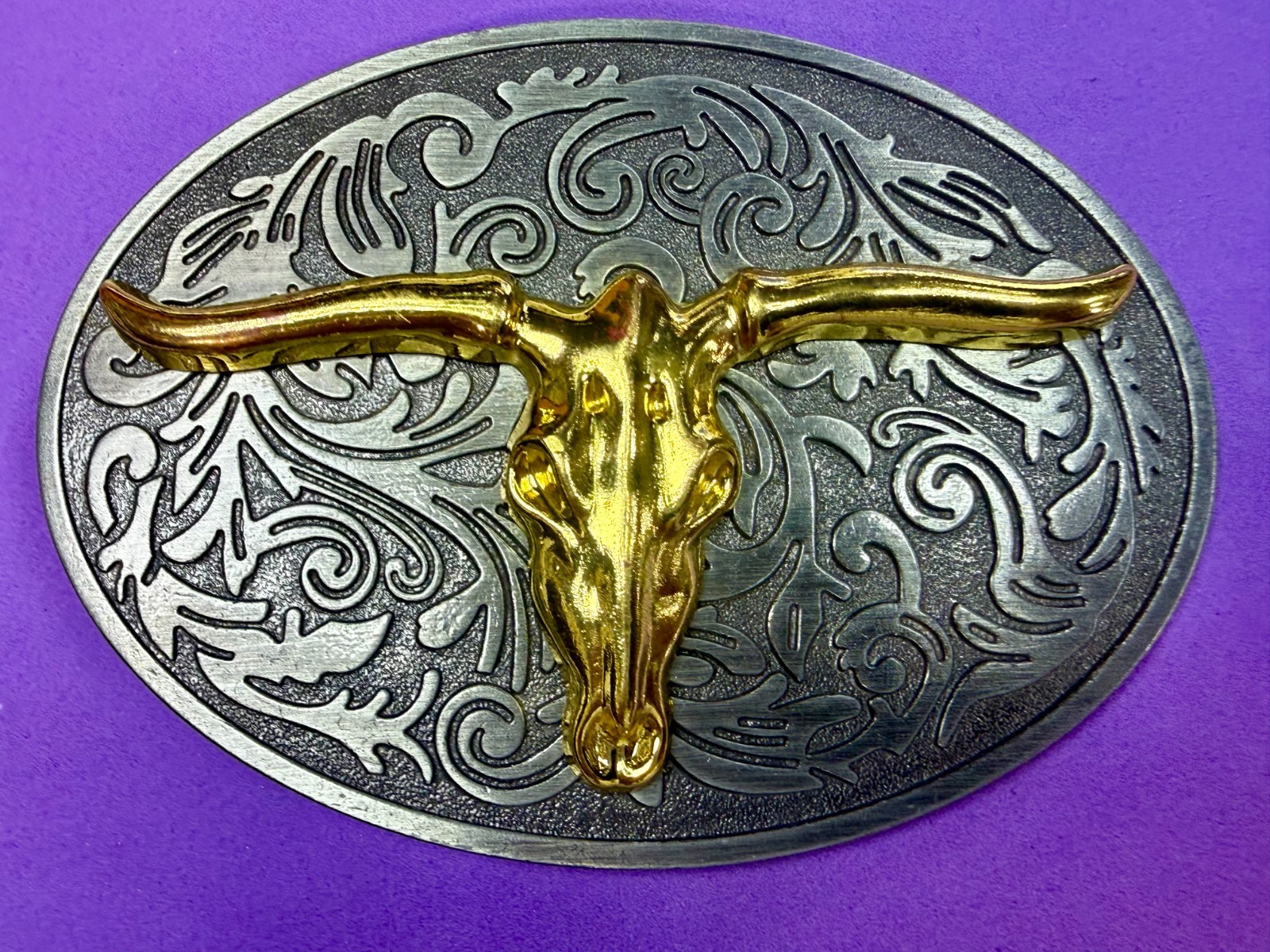 Longhorn Cow Bull Head Steer Skull Silver Gold Color Western Cowboy Belt Buckle