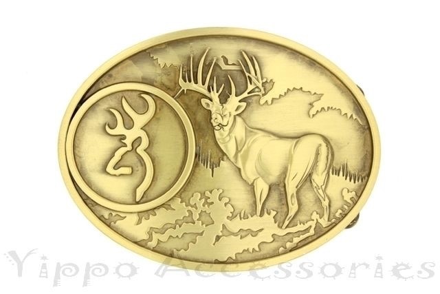 Bronze Buck Hunter Deer Bow Hunting Western Metal Fashion Belt Buckle