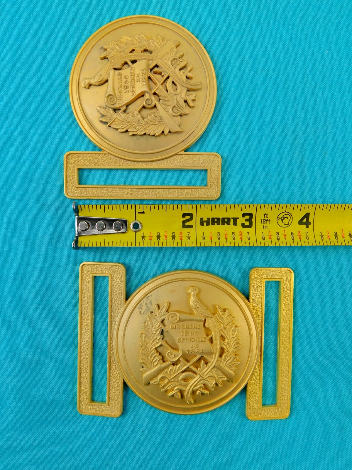 Set 2 US Guatemala Coat of Arms Gold Tone Military Army N.S. MEYER Belt Buckle D
