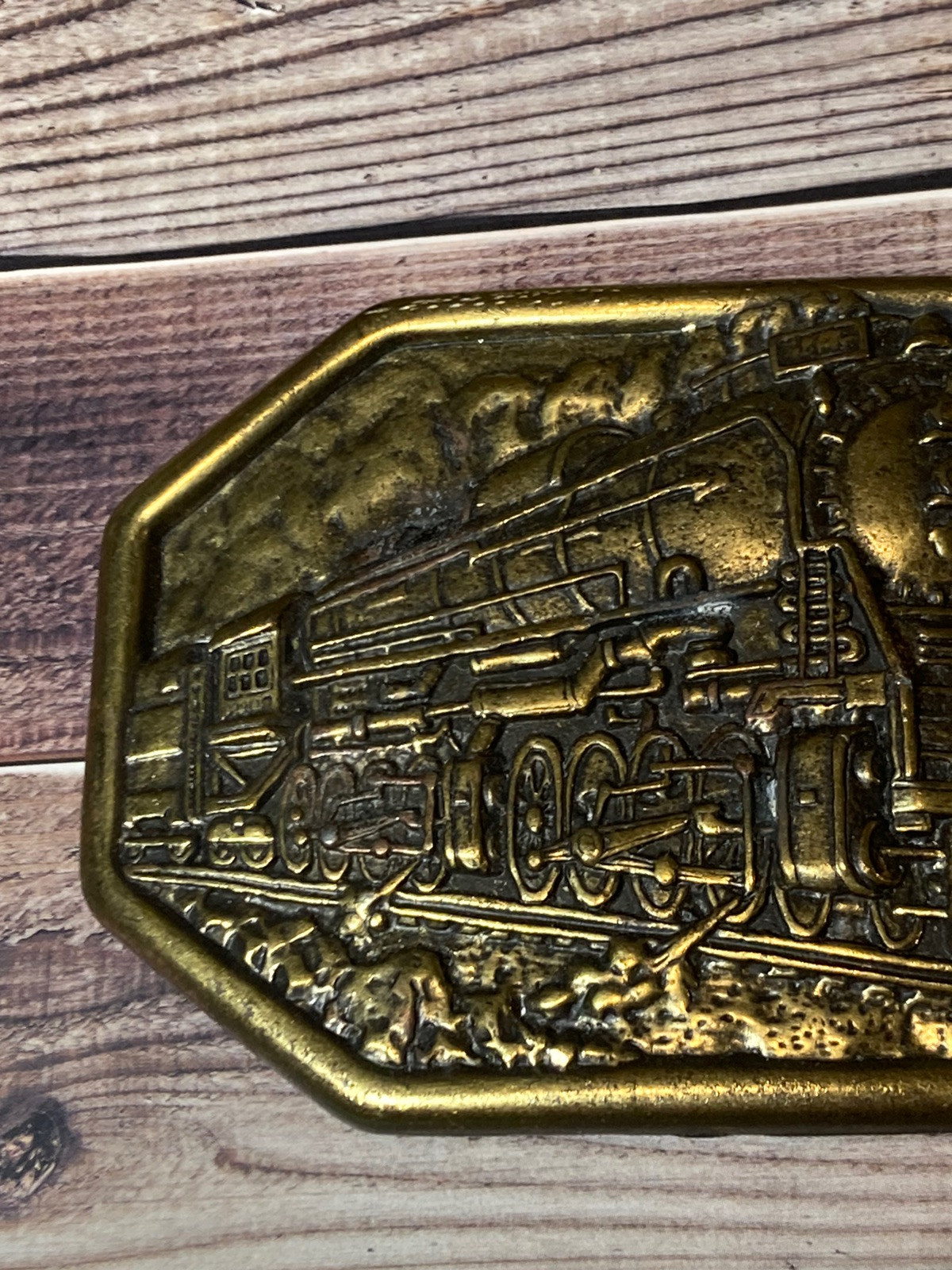 Vintage belt buckle RAILROAD locomotive BRASS train engine WESTERN cowboy