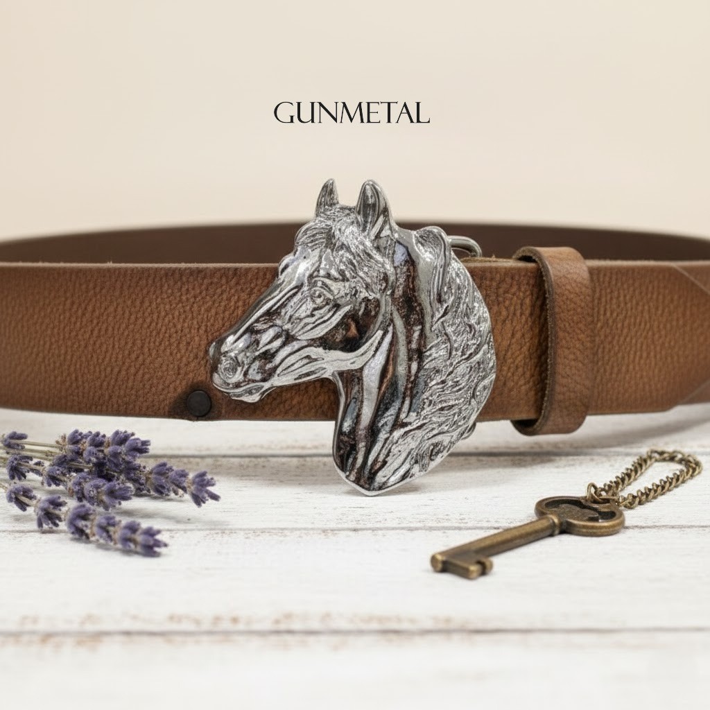 Horse Head Belt Buckle Jet Hematite – Dark Gem Look with Character