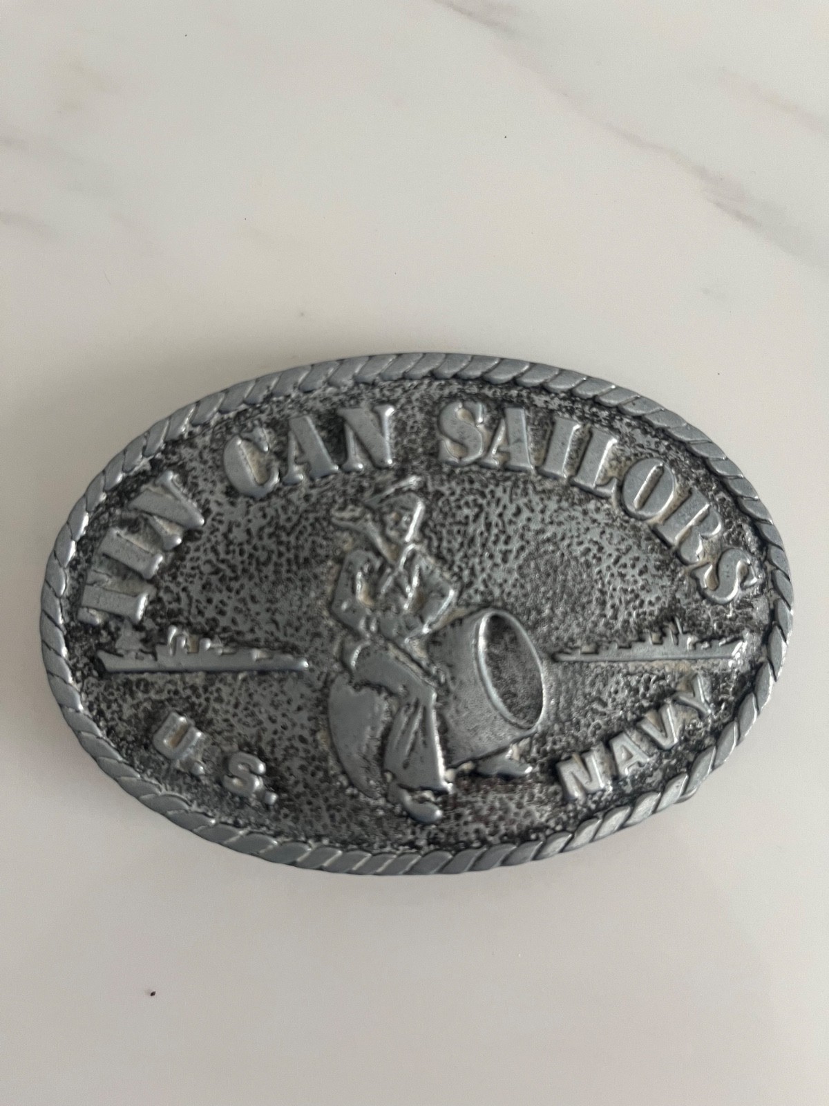 Vintage Pewter Tin Can Sailors U.S. Navy Belt Buckle Robert Baldwin