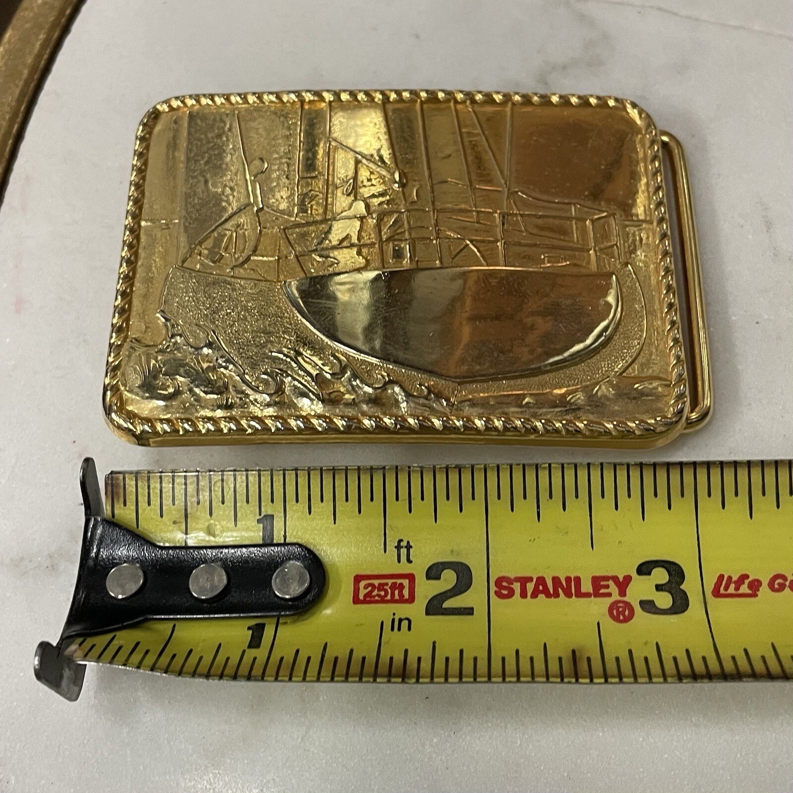 Vintage 70&rsquo;s ~ SAILING / NAUTICAL ~ Antique Brass USA Handcrafted Belt Buckle ~