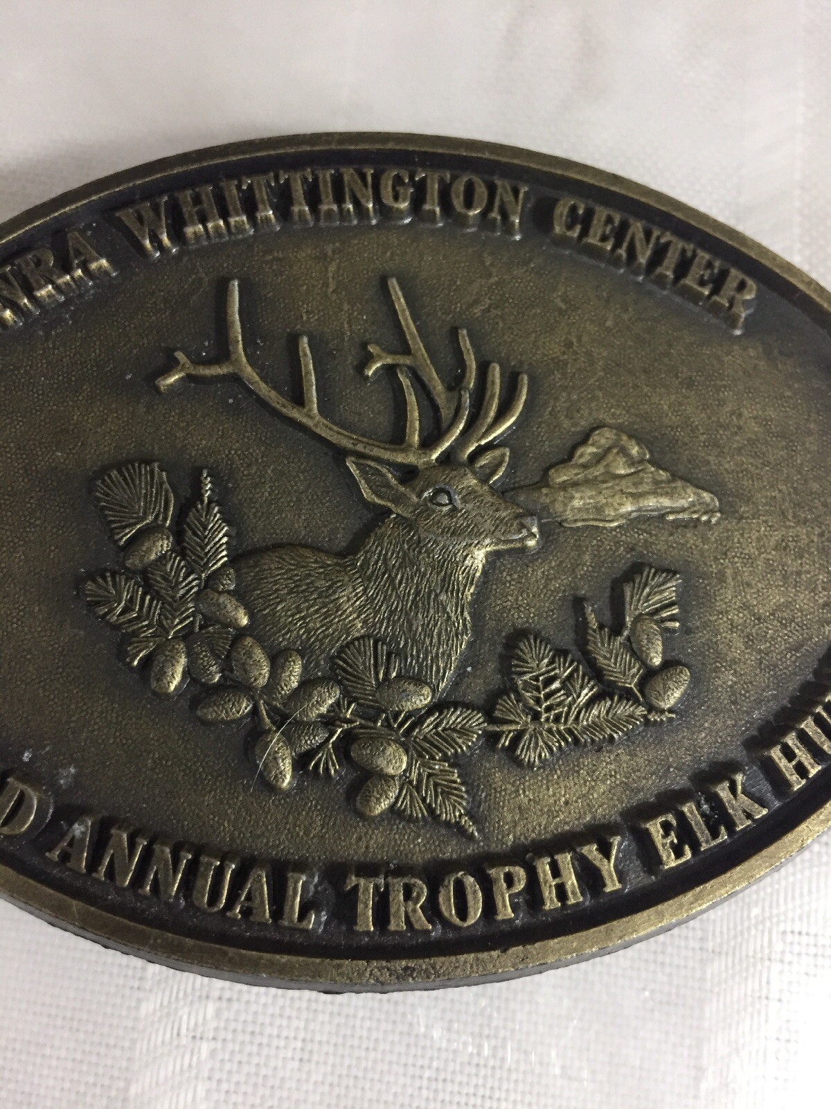 VTG 80s NRA Whittington Center Third Annual Trophy Elk Hunt Belt Buckle Bronze