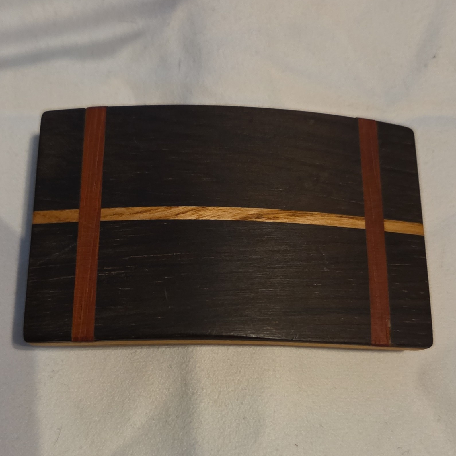 Vintage Exotic Wood Inlay Belt Buckle Geometric Layered Craft Taiwan ROC Backing