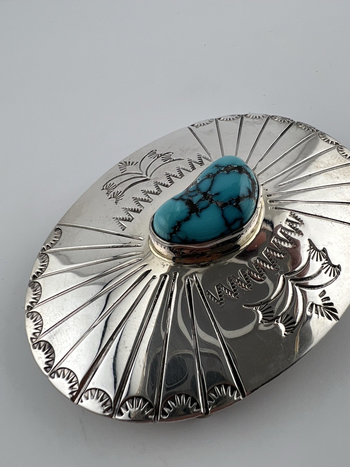 Vintage Navajo Sterling Silver Turquoise Buckle Signed Tim Guerro