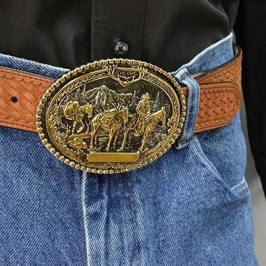 Montana Silversmiths Western Belt Buckle Pack Horses Antiqued 61333P