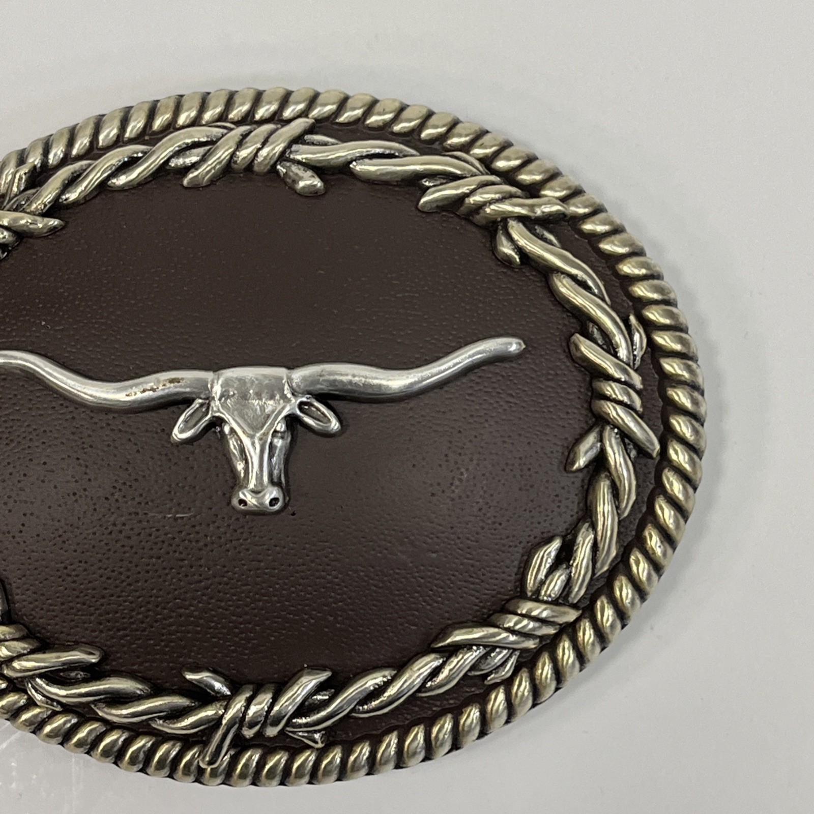 Nocona Western Belt Buckle Oval Longhorn Barbwire Brown Western Bull Skull Head