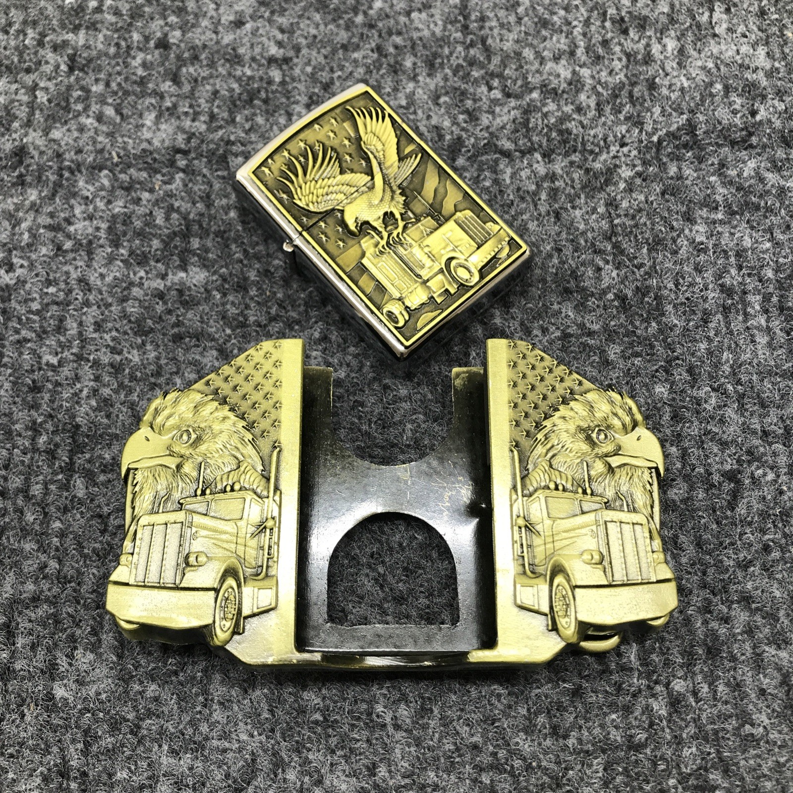Antique Brushed Eagle Truck Belt Buckle Lighter Holder, Stock in US