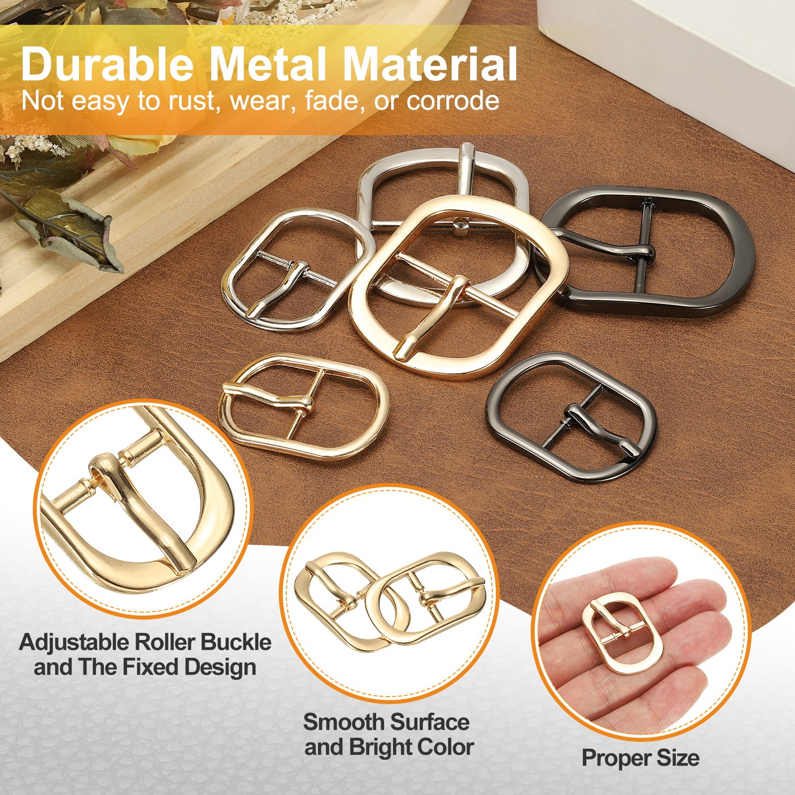 4 Pcs 0.6 Inch Single Prong Buckle Oval Center Bar Buckle, Rose Gold