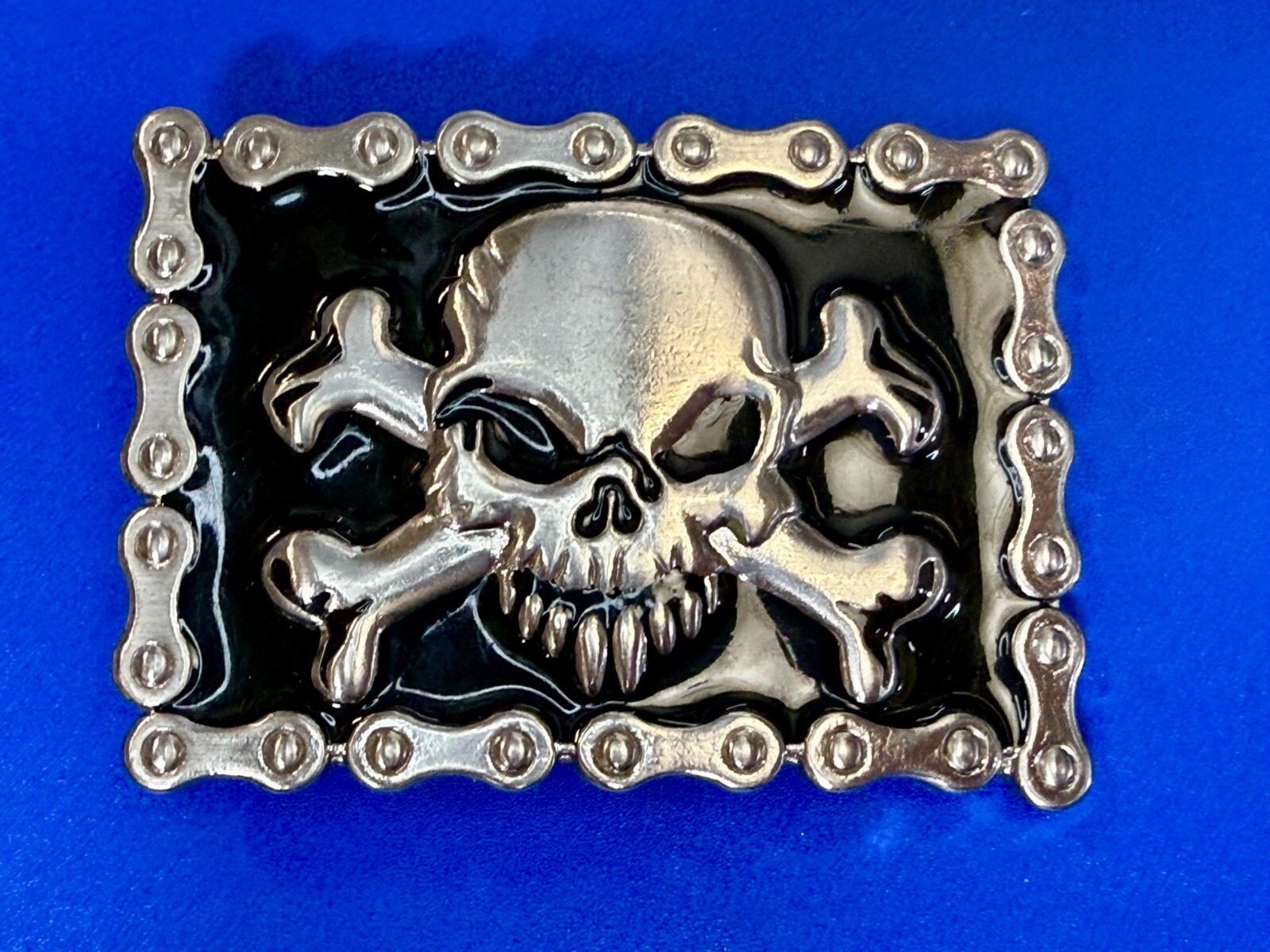 Skull & Crossbones Biker Chain Boarder FAST Halloween Vintage Belt Buckle