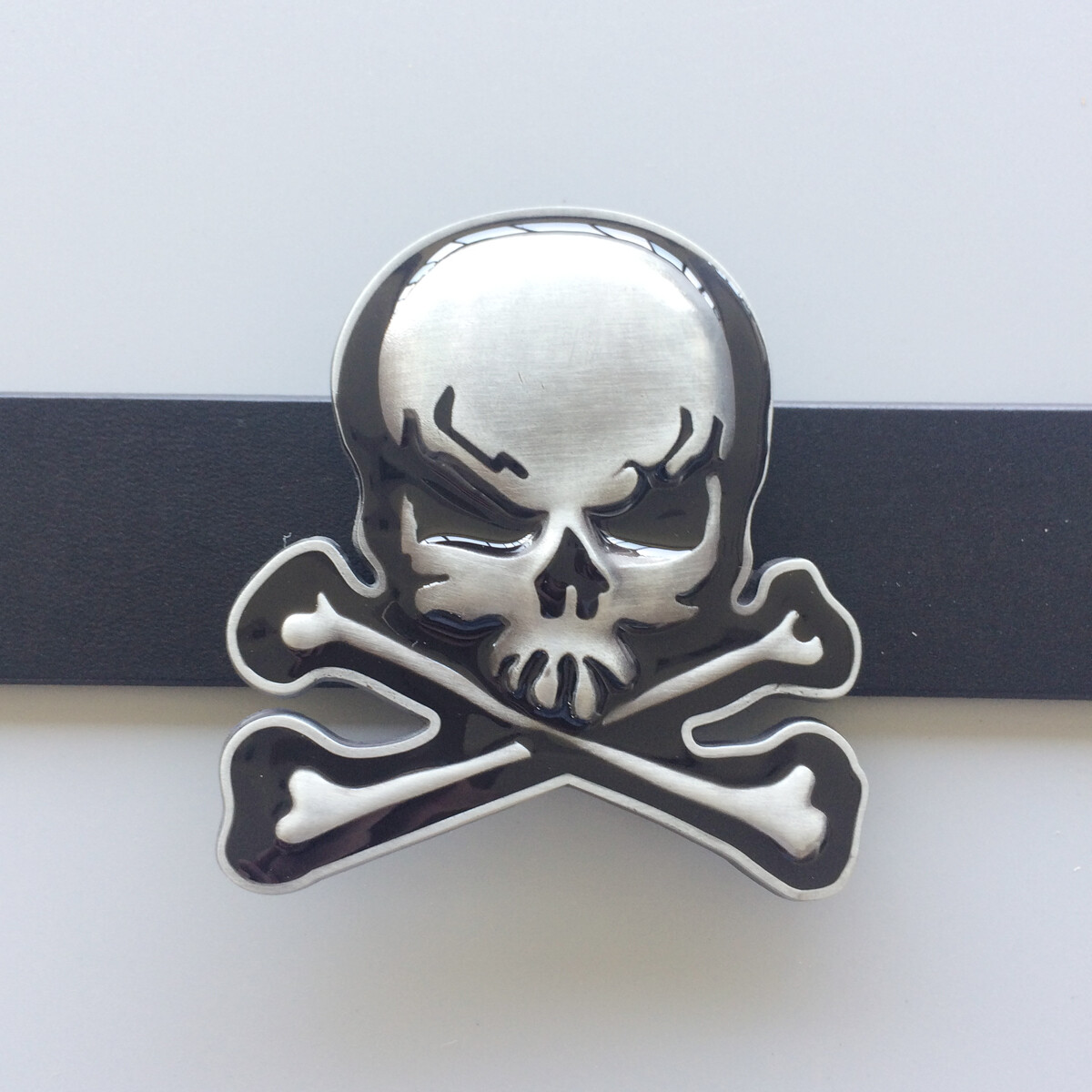 Vintage Black Enamel Skull With Bones Belt Buckle Gurtelschnalle