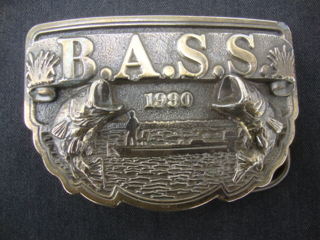 Vintage 1990 B.A.S.S. Belt Buckle Bass Anglers Sportsman Society Fishing Steel