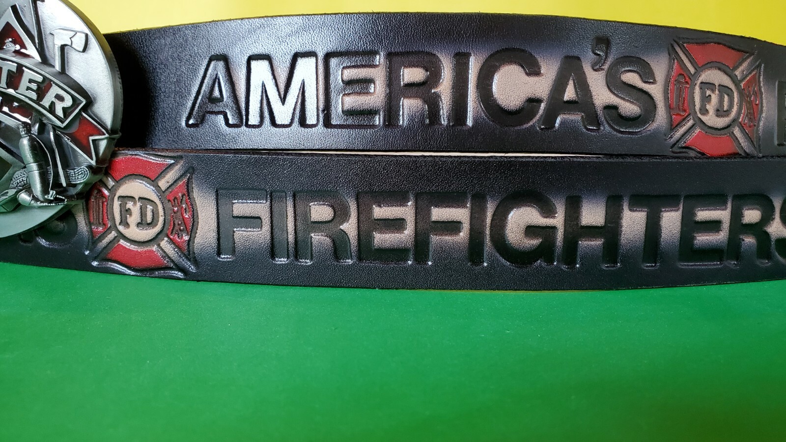 AMERICAN FIREFIGHTERS Genuine Leather Cowhide Belt and Firefighter Epoxy Buckle