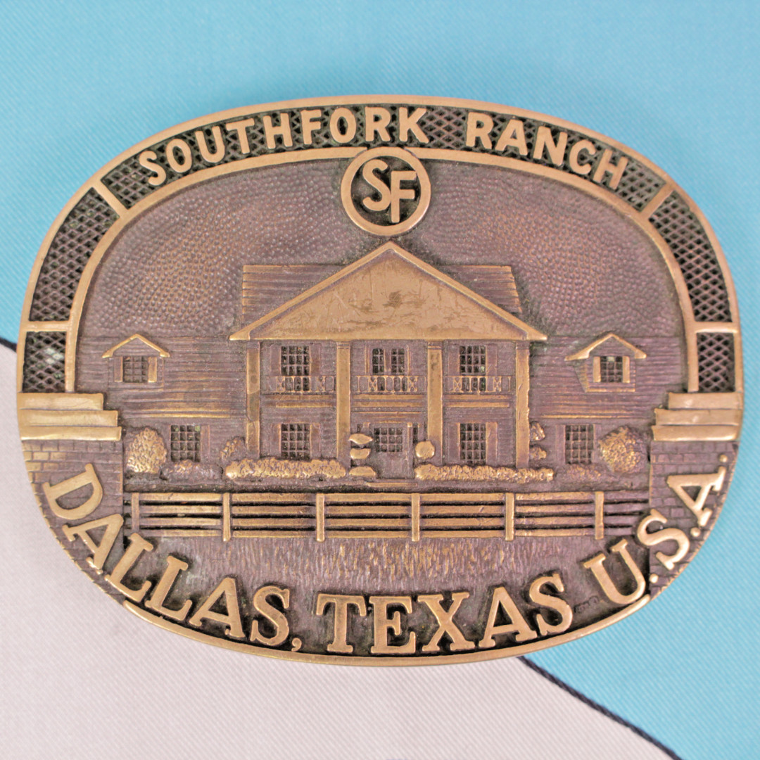 VTG 80s Southfork Ranch Dallas Texas JR Duncan Belt Buckle 1989 ADM