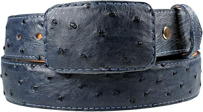 Genuine Exotic Full Quill Ostrich Skin Western Belt with Removable Buckle – Blue