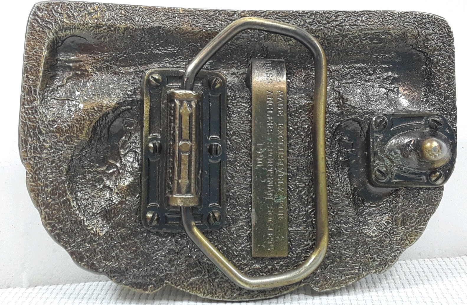 B.A.S.S. 1990 BRASS BELT BUCKLE 3-D Bass Lake Fishing Very Nice! Angler Proshop