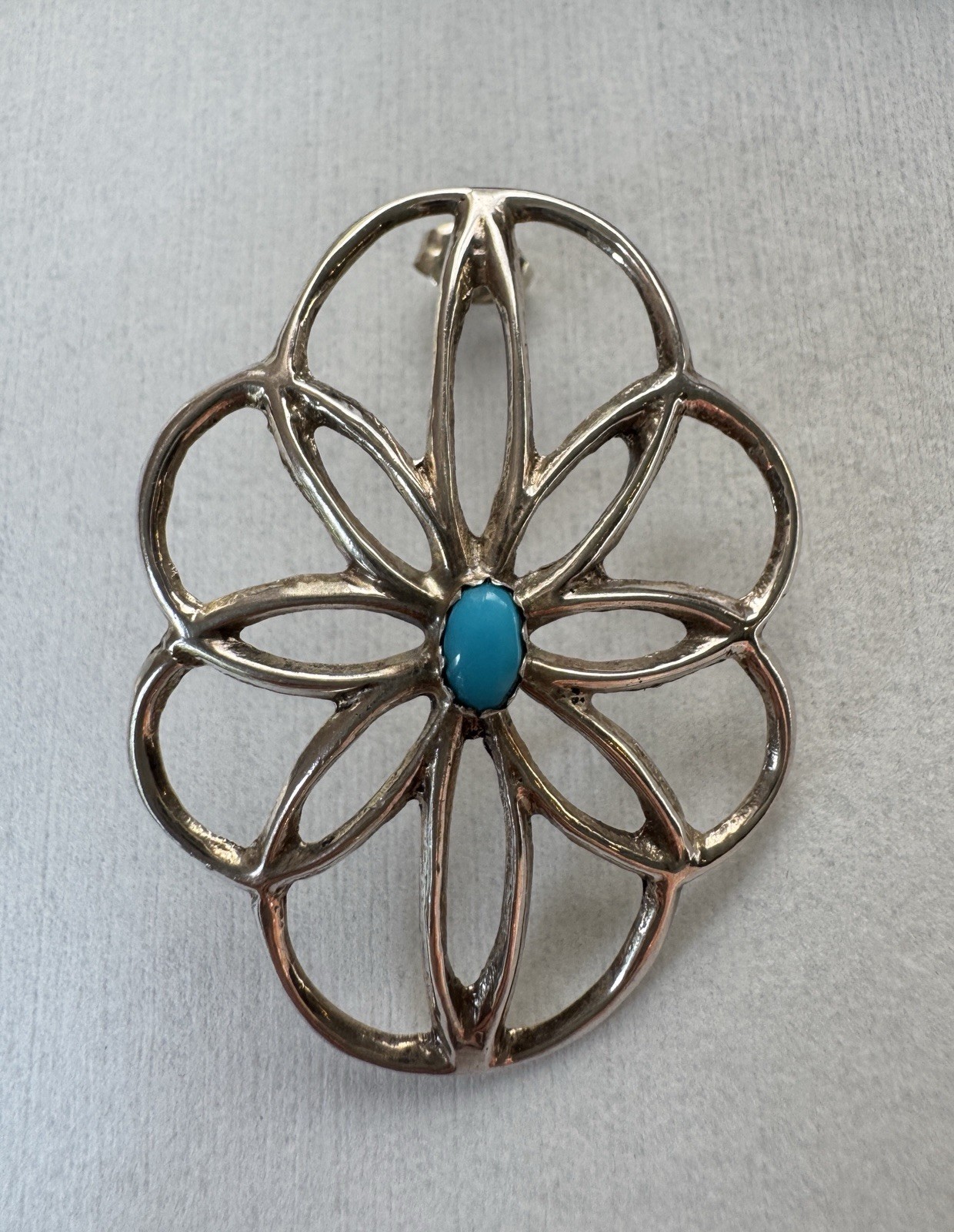 Large Sterling Silver Blue Turquoise Stud Earrings Vintage