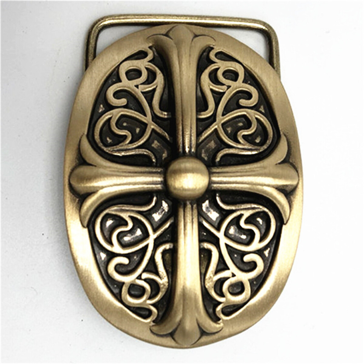Corss Pattern Solid Brass Copper Mens Belt Buckle Western Cowboy Vintage
